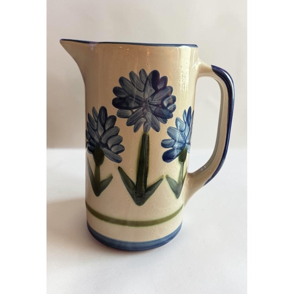 VTG Louisville Stoneware Bachelor Button Pitcher Glossy Cornflower 32OZ